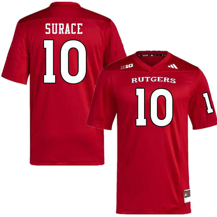 Men #10 AJ Surace Rutgers Scarlet Knights 2024 College Football Jerseys Stitched-Scarlet